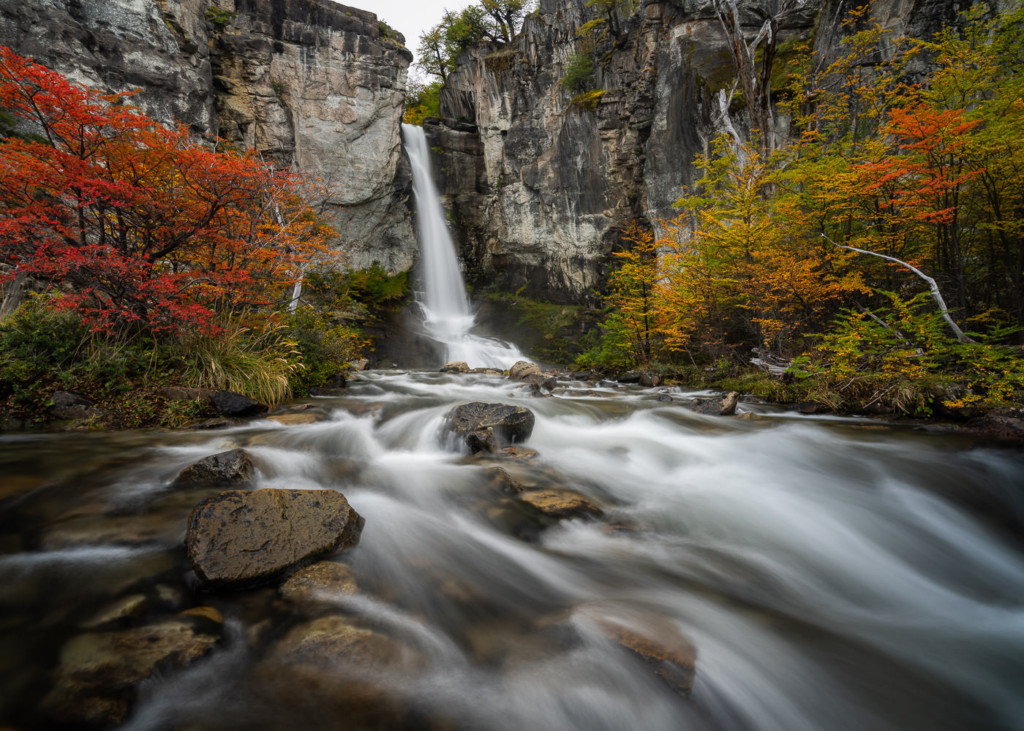 Long exposure of Chorillo del Salto waterfall with fall colors