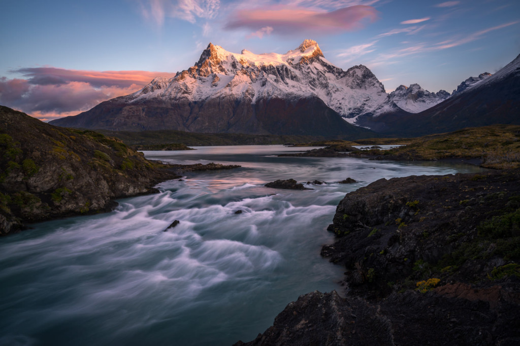 Sunrise hitting Paine Grande in Torres del Paine, Chile