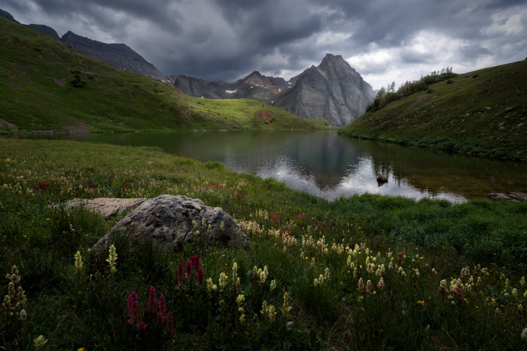 A stormy mountain reflection in Colorado's Little Blue Lake